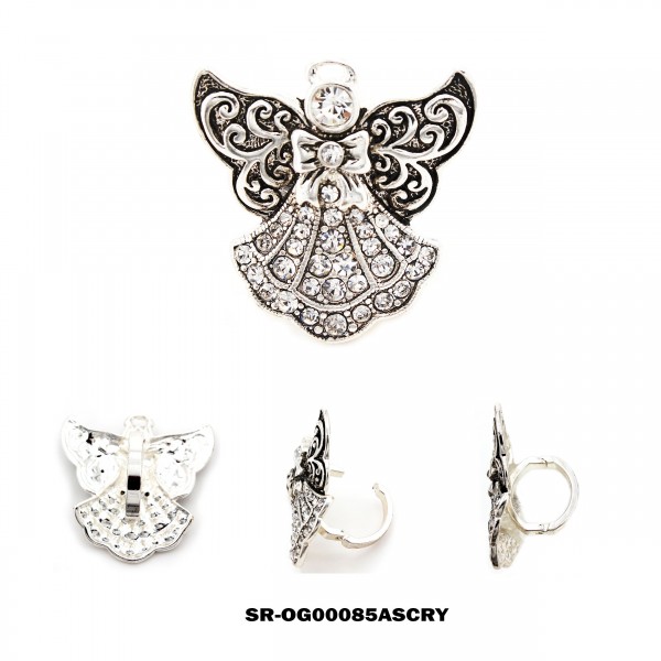 Scarf Ring - Rhinestone Paved Angel Charm - SR-OG00085ASCRY